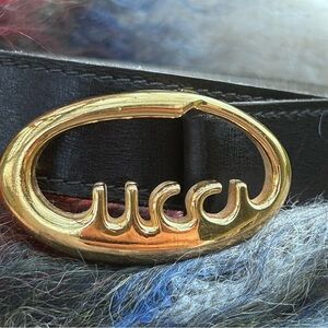 Vintage Gucci Gold Buckle & Black Leather Gucci Belt | Made in Italy | Size 36